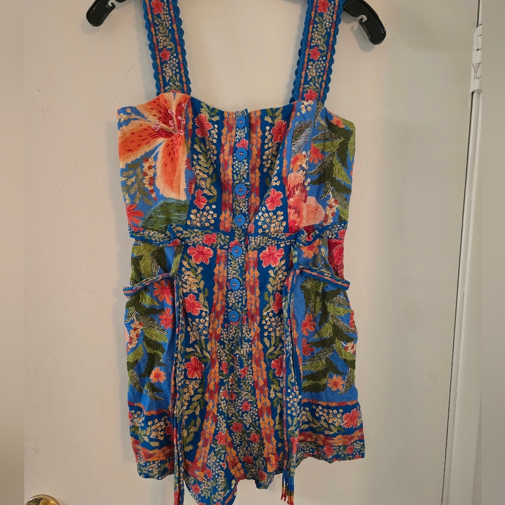 Farm Rio Blue Stitched Garden Romper - Picture 4 of 5